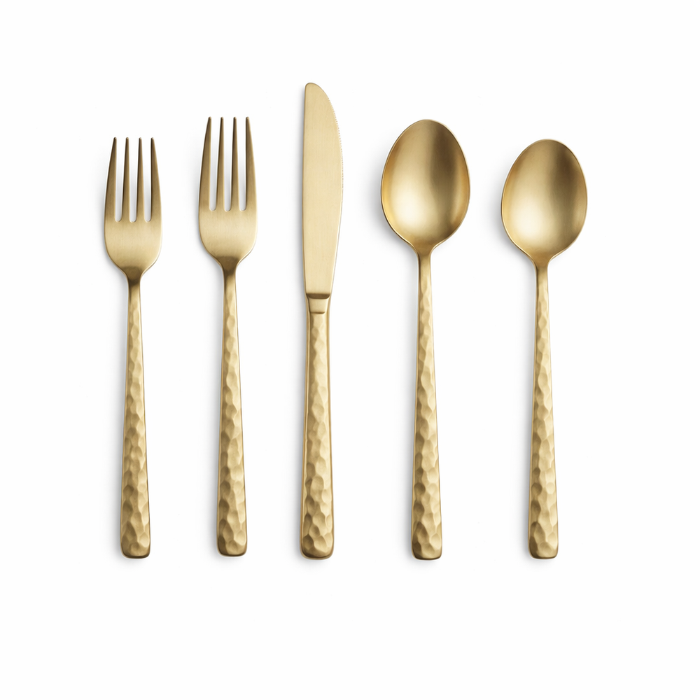 Arezzo Hammered Brushed Champagne Flatware Collection