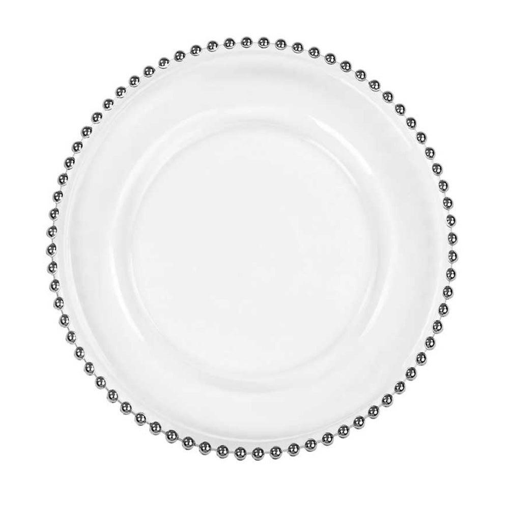 Silver Beaded Rim Glass Charger Plate