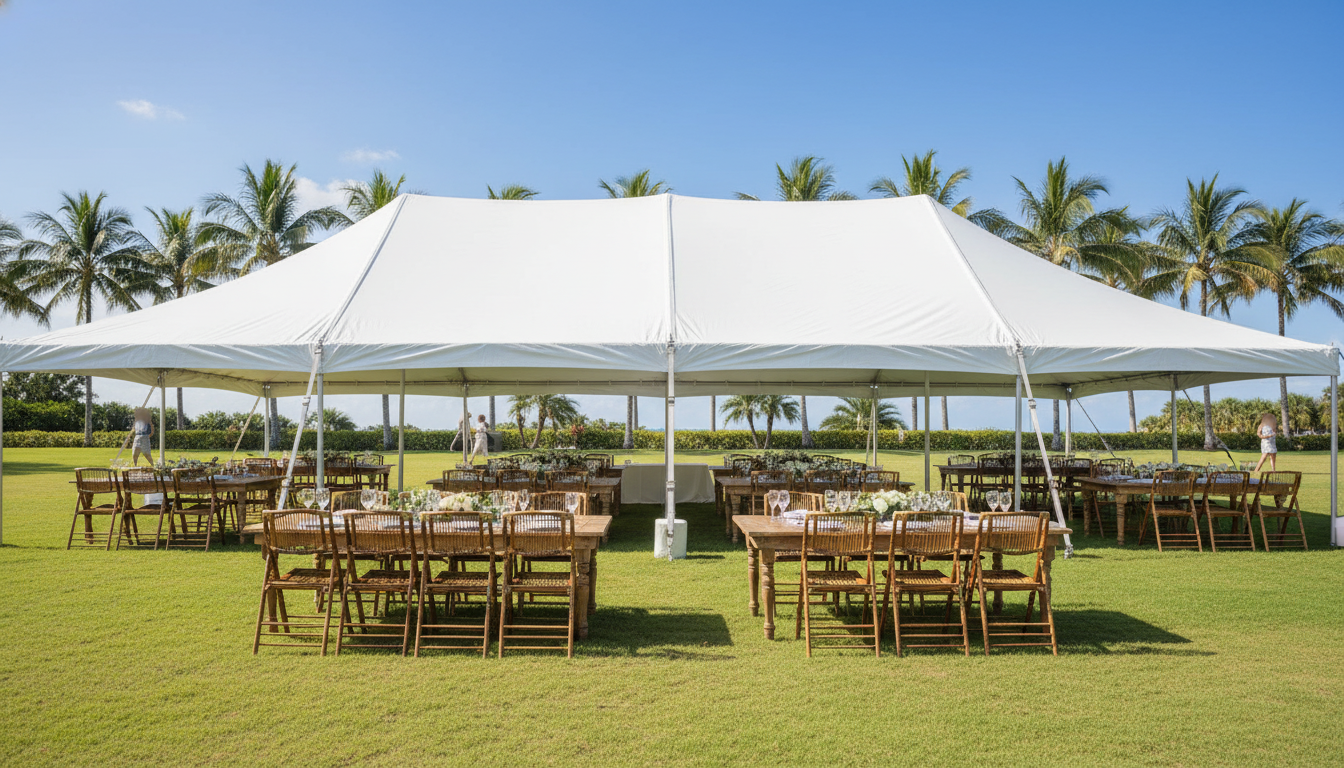 Frame tent on the lawn
